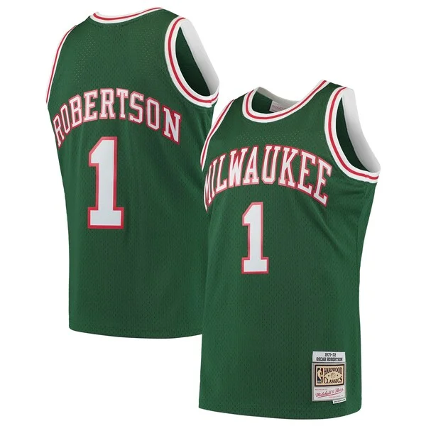 Stupendo Prestigioso Ottimo Oscar Robertson Milwaukee Bucks 1971/72 Hardwood Classics Swingman Jersey Green per i Fan Veri