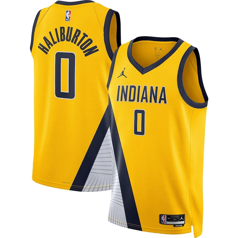 Incantevole Tyrese Haliburton Indiana Pacers Jordan Brand Unisex Swingman Jersey Statement Edition Gold per i Fan Veri
