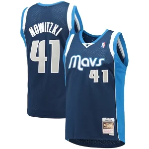 Prestigioso Robusto Dirk Nowitzki Dallas Mavericks 2011/12 Hardwood Classics Swingman Jersey Navy per i Fan Veri