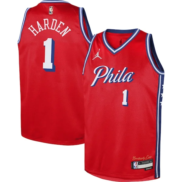 Moderno Fantastico Cool James Harden Philadelphia 76ers Jordan Brand Youth Swingman Jersey Statement Edition Red per i Fan Veri