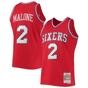 Robusto Elegante Accattivante Moses Malone Philadelphia 76ers 1982/83 Hardwood Classics NBA 75th Anniversary Diamond Swingman Jersey Red per i Fan Veri