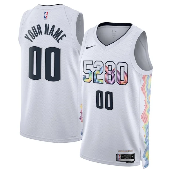 Resistente Comodo Duraturo Denver Nuggets Nike Unisex 2024/25 Custom Swingman Jersey City Edition White per i Fan Veri