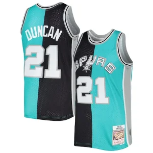 Lussuoso Carino Magnifico Tim Duncan San Antonio Spurs Hardwood Classics 1998/99 Split Swingman Jersey Black/Teal per i Fan Veri