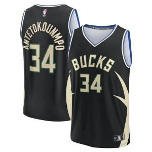 Cool Raffinato Giannis Antetokounmpo Milwaukee Bucks Fast Break Replica Player Jersey Statement Edition Black per i Fan Veri