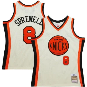 Fantastico Elegante Comodo Latrell Sprewell New York Knicks Chainstitch Swingman Jersey Cream per i Fan Veri