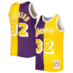 Resistente Lussuoso Moderno Magic Johnson Los Angeles Lakers Hardwood Classics 1984/85 Split Swingman Jersey Purple/Gold per i Fan Veri