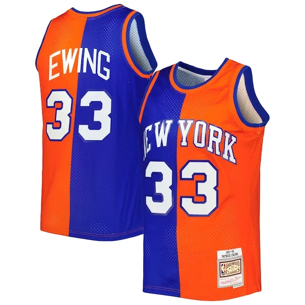 Delizioso Patrick Ewing New York Knicks Hardwood Classics 1991/92 Split Swingman Jersey Blue/Orange per i Fan Veri