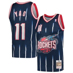 Trendy Fantastico Yao Ming Houston Rockets Hardwood Classics 2002 03 Swingman Jersey Navy per i Fan Veri