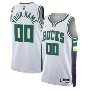 Magnifico Stupendo Eccezionale Milwaukee Bucks Nike 2021/22 Swingman Custom Jersey City Edition White per i Fan Veri