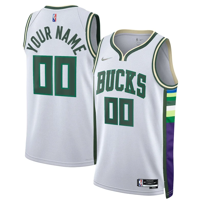 Magnifico Stupendo Eccezionale Milwaukee Bucks Nike 2021/22 Swingman Custom Jersey City Edition White per i Fan Veri