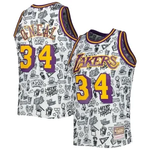 Eccezionale Robusto Meraviglioso Shaquille O'Neal Los Angeles Lakers 1996/97 Hardwood Classics Doodle Swingman Jersey White per i Fan Veri