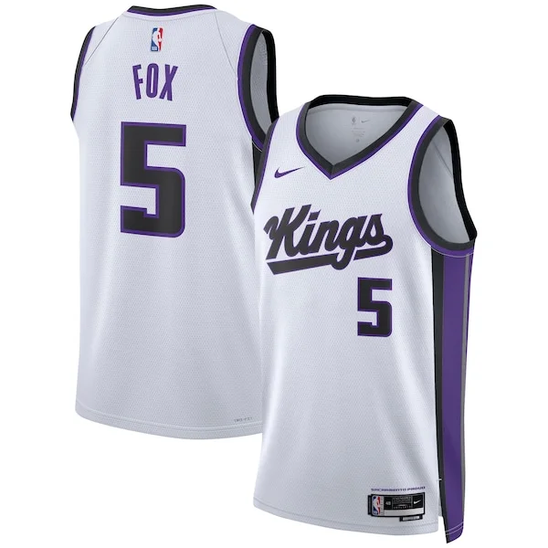 Stupendo De'Aaron Fox Sacramento Kings Nike Unisex Swingman Jersey Association Edition White/Black per i Fan Veri