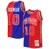 Meraviglioso Dennis Rodman Detroit Pistons Hardwood Classics 1988/89 Split Swingman Jersey Blue/Red per i Fan Veri