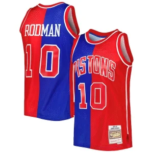 Meraviglioso Dennis Rodman Detroit Pistons Hardwood Classics 1988/89 Split Swingman Jersey Blue/Red per i Fan Veri