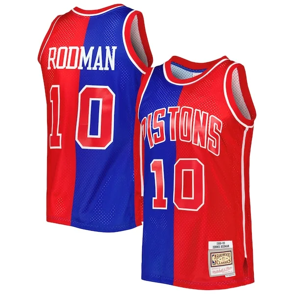 Meraviglioso Dennis Rodman Detroit Pistons Hardwood Classics 1988/89 Split Swingman Jersey Blue/Red per i Fan Veri
