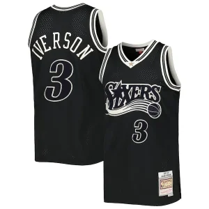 Stupendo Fascinante Allen Iverson Philadelphia 76ers Hardwood Classics Off Court Swingman Jersey Black per i Fan Veri