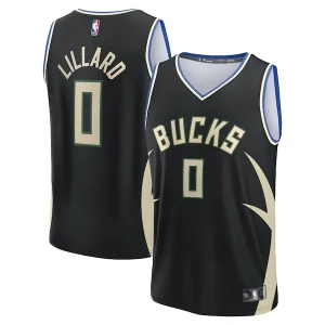 Fantastico Fascinante Classico Damian Lillard Milwaukee Bucks Youth Fast Break Replica Player Jersey Statement Edition Black per i Fan Veri