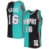 Cool Pau Gasol Memphis Grizzlies Hardwood Classics 2001/02 Split Swingman Jersey Black/Turquoise per i Fan Veri