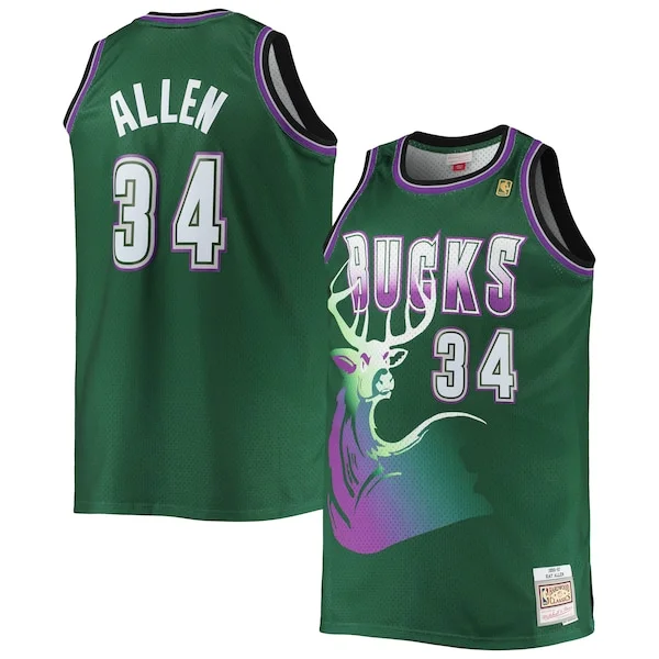 Bellissimo Ray Allen Milwaukee Bucks Big & Tall 1996/97 Hardwood Classics Swingman Jersey Hunter Green per i Fan Veri