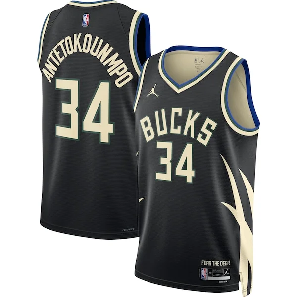 Cool Trendy Giannis Antetokounmpo Milwaukee Bucks Jordan Brand Unisex Swingman Jersey Statement Edition Black per i Fan Veri
