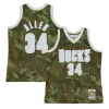 Delizioso Moderno Cool Ray Allen Milwaukee Bucks Hardwood Classics 2000/01 Ghost Green Swingman Jersey Camo per i Fan Veri