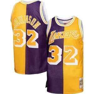 Trendy Versatile Magic Johnson Los Angeles Lakers Big & Tall Hardwood Classics 1984/85 Split Swingman Jersey Purple/Gold per i Fan Veri