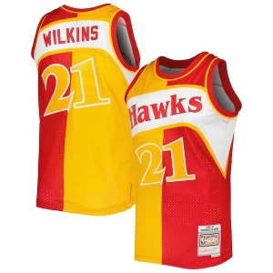 Fantastico Raffinato Accattivante Dominique Wilkins Atlanta Hawks Hardwood Classics 1986/87 Split Swingman Jersey Yellow/Red per i Fan Veri