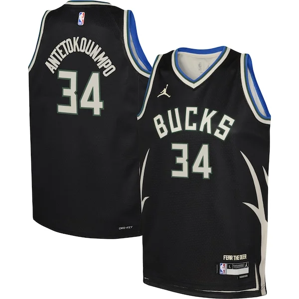 Splendido Incantevole Giannis Antetokounmpo Milwaukee Bucks Jordan Brand Youth Swingman Jersey Statement Edition Black per i Fan Veri