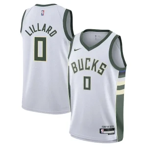 Classico Duraturo Resistente Damian Lillard Milwaukee Bucks Nike Youth Swingman Jersey Association Edition White per i Fan Veri