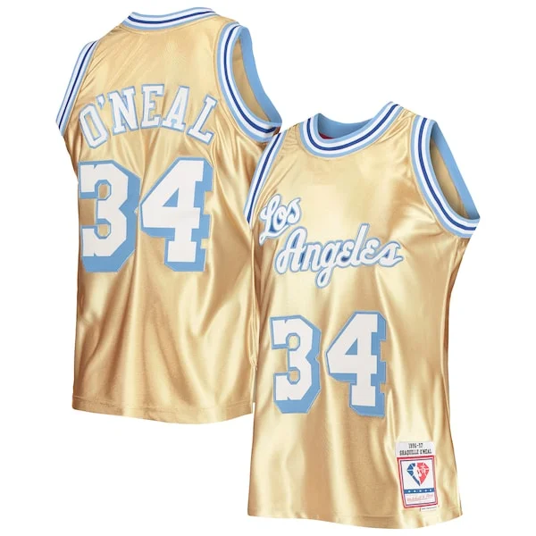 Fantastico Sofisticato Shaquille O'Neal Los Angeles Lakers 75th Anniversary 1996/97 Hardwood Classics Swingman Jersey Gold per i Fan Veri