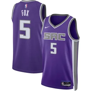 Trendy De'Aaron Fox Sacramento Kings Nike Unisex Swingman Jersey Icon Edition Purple per i Fan Veri