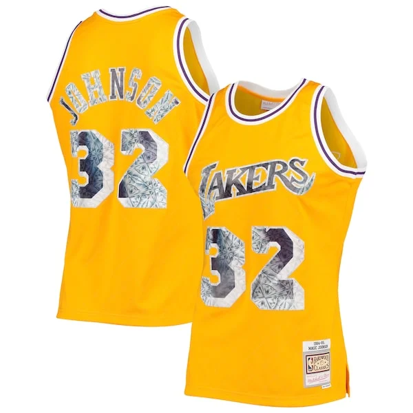 Comodo Magic Johnson Los Angeles Lakers 1984/85 Hardwood Classics NBA 75th Anniversary Diamond Swingman Jersey Gold per i Fan Veri
