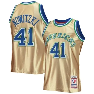 Duraturo Delizioso Dirk Nowitzki Dallas Mavericks 75th Anniversary 1998/99 Hardwood Classics Swingman Jersey Gold  per i Fan Veri