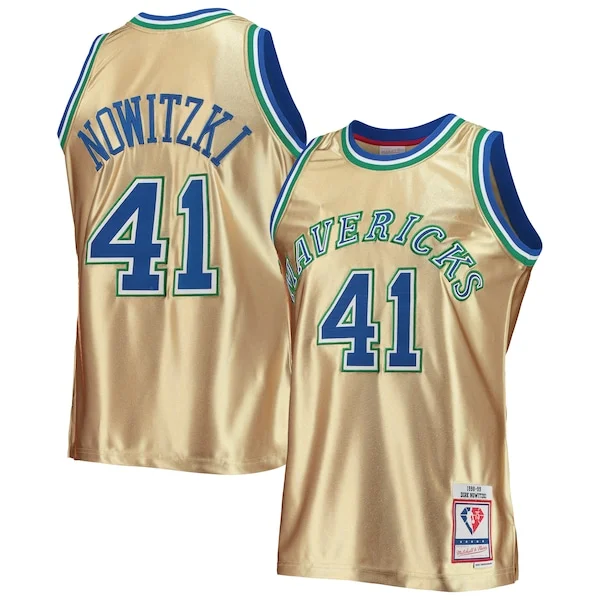 Duraturo Delizioso Dirk Nowitzki Dallas Mavericks 75th Anniversary 1998/99 Hardwood Classics Swingman Jersey Gold per i Fan Veri