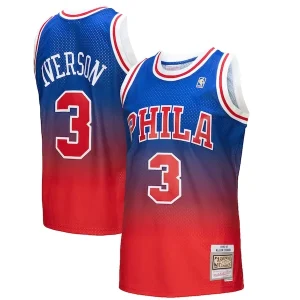 Moderno Allen Iverson Philadelphia 76ers 1996/97 Hardwood Classics Fadeaway Swingman Player Jersey Red/Royal per i Fan Veri