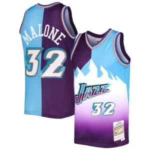 Attraente Karl Malone Utah Jazz Hardwood Classics 1996/97 Split Swingman Jersey Purple/Turquoise per i Fan Veri