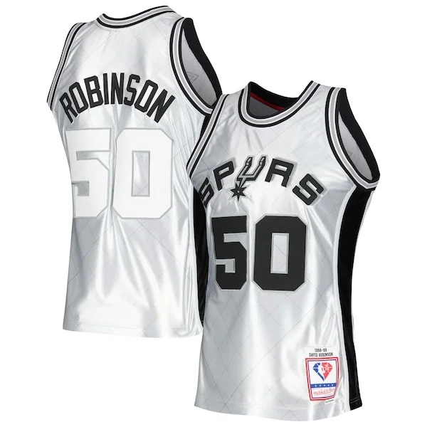 Elegante Trendy David Robinson San Antonio Spurs 1998/99 Hardwood Classics 75th Anniversary Swingman Jersey Platinum per i Fan Veri