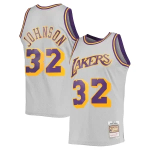 Cool Classico Trendy Magic Johnson Los Angeles Lakers 1984 85 Hardwood Classics Reload 2.0 Throwback Swingman Jersey Gray per i Fan Veri