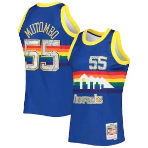 Robusto Versatile Resistente Dikembe Mutombo Denver Nuggets 1996/97 Hardwood Classics NBA 75th Anniversary Diamond Swingman Jersey Royal per i Fan Veri