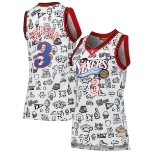 Bellissimo Allen Iverson Philadelphia 76ers Women's 2000 Doodle Swingman Jersey White per i Fan Veri