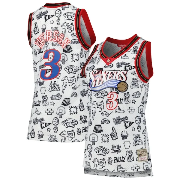 Bellissimo Allen Iverson Philadelphia 76ers Women's 2000 Doodle Swingman Jersey White per i Fan Veri
